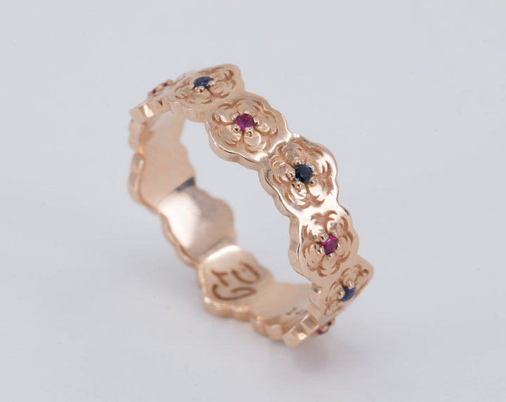 Sakura Wedding Ring with Sapphires and Rubies