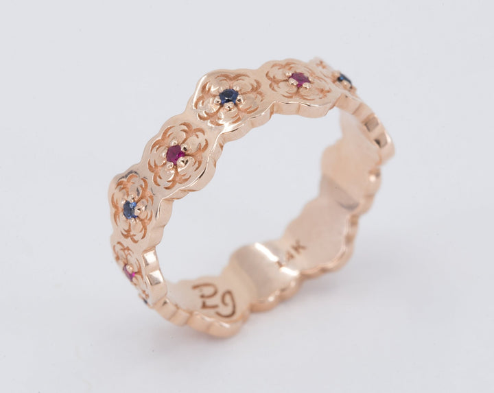 Sakura Wedding Ring with Sapphires and Rubies