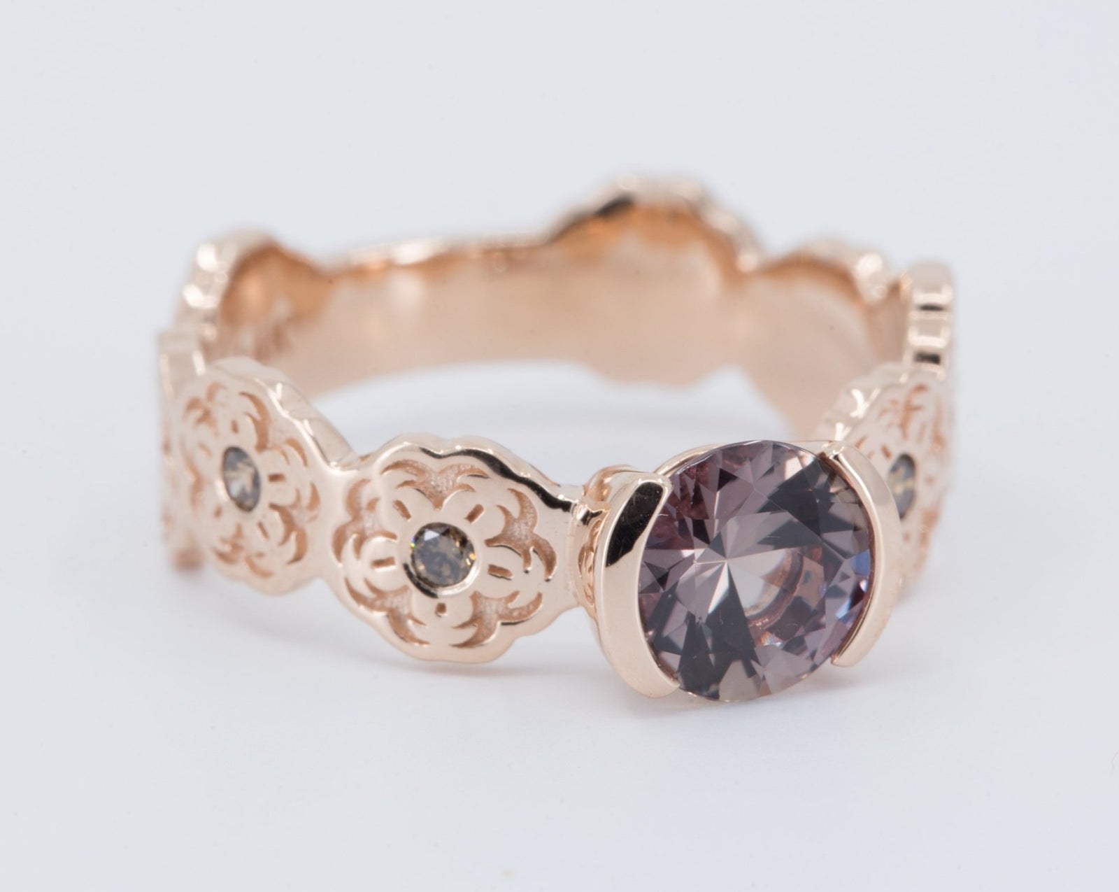 Solitaire Cherry Blossom Engagement Ring - Setting Only with diamond – view 2