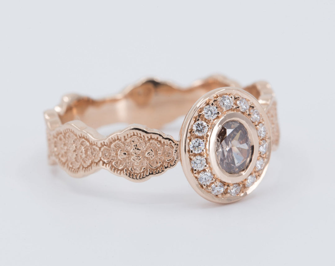 Lace and Diamond Halo Engagement Ring - Setting Only