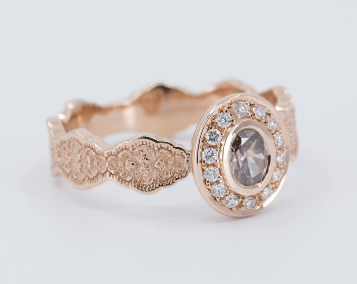 Lace and Diamond Halo Engagement Ring - Setting Only