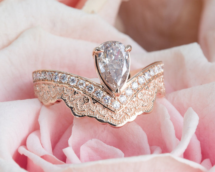 Curved Lace Engagement Ring with Half Eternity Diamonds - Setting Only