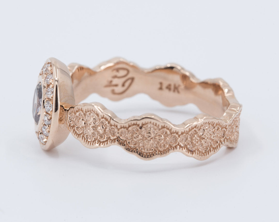 Lace and Diamond Halo Engagement Ring - Setting Only