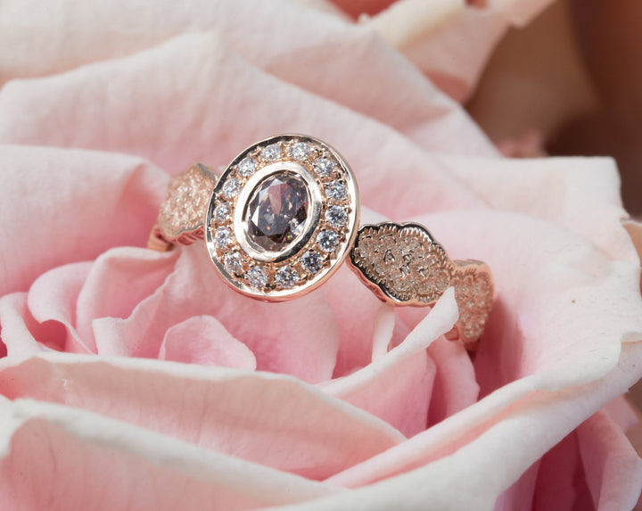 Lace and Diamond Halo Engagement Ring - Setting Only