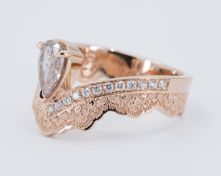 Curved Lace Engagement Ring with Half Eternity Diamonds - Setting Only