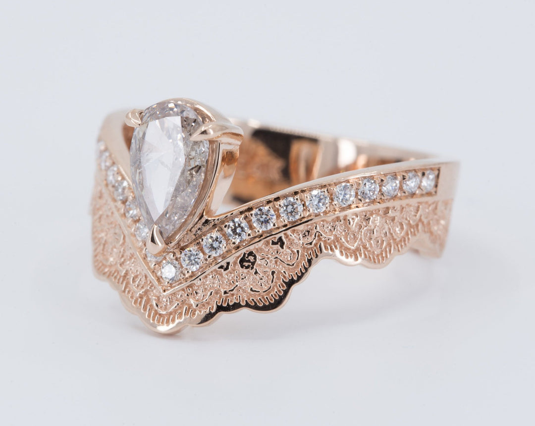 Curved Lace Engagement Ring with Half Eternity Diamonds - Setting Only