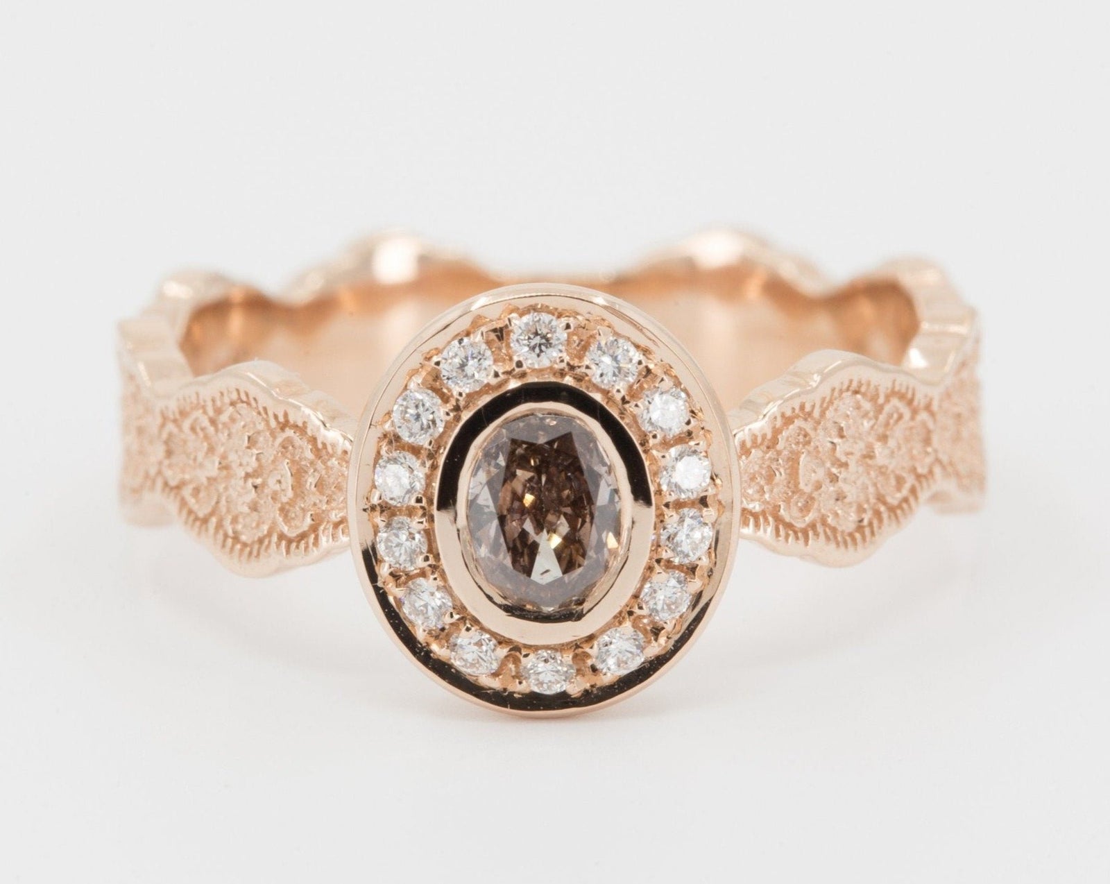 Lace and Diamond Halo Engagement Ring - Setting Only in 14K rose gold