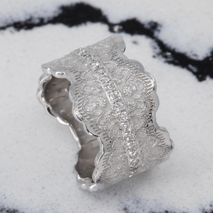 Gia Lace Wedding Ring with Half Eternity Diamonds
