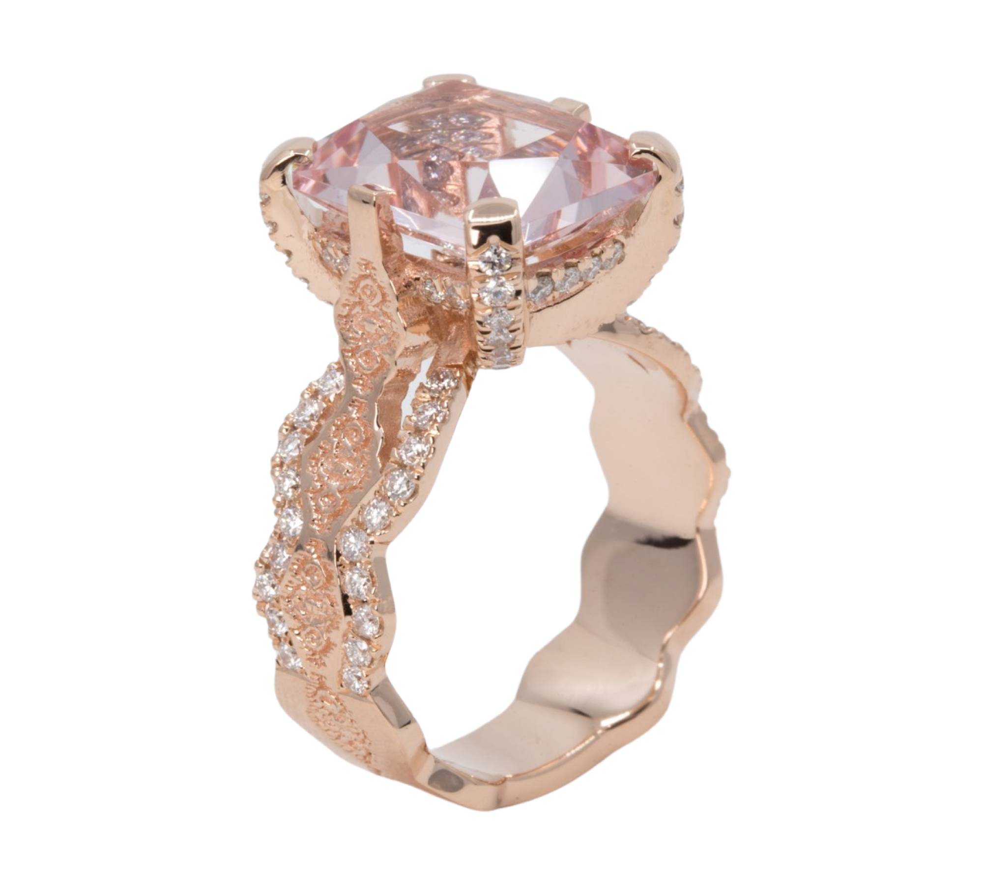 Morganite Wedding Set 14K Gold Halo Ring for women (I,I1) (Pink/I-J/NA/I1-I2)  – Glitz Design