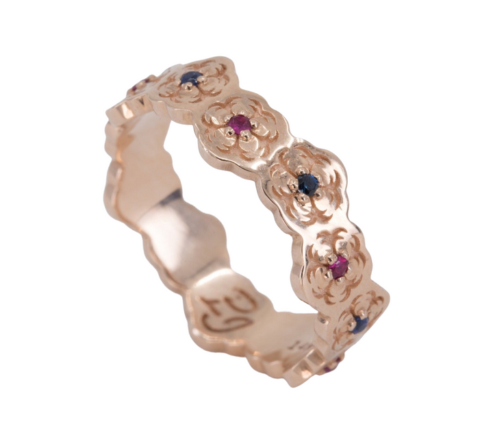 Sakura Wedding Ring with Sapphires and Rubies